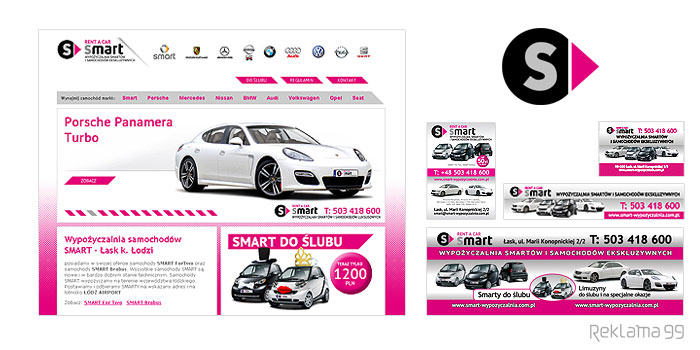 SMART Wypozyczalnia SMARTÓW i samachodów luksusowych - projekt logo, strony internetowej, pozycjonowanie, ulotki, banery, oklejanie samochodów