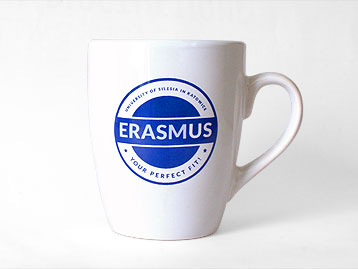 Reklama 99 - kubek z logo Erasmus - Uniwersytet Śląski w Katowicach